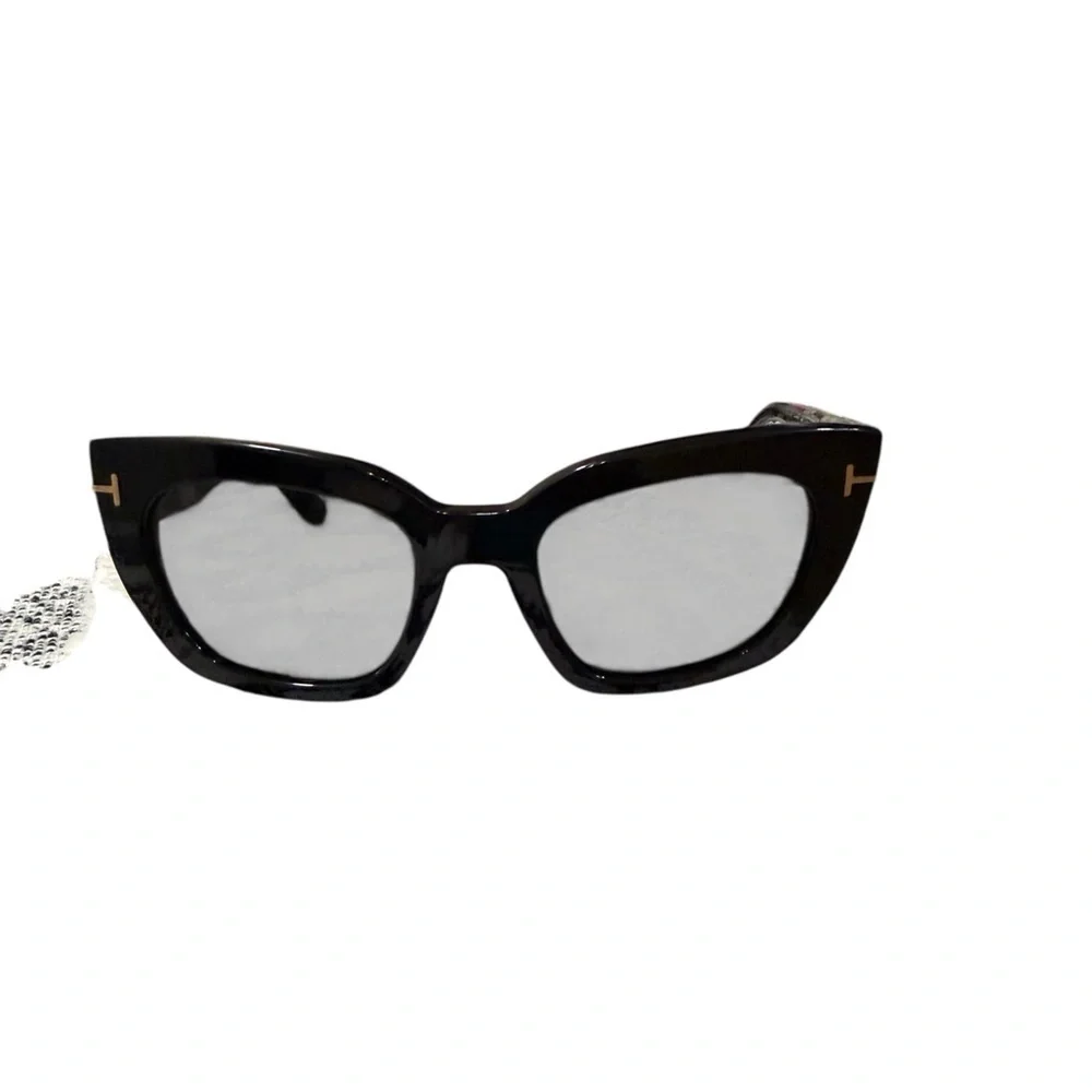 Tom Ford Square Black Acetate Sunglasses Gold T Logo Gray Lens NIB